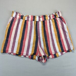 True Craft Striped Cotton Linen Blend Casual Summer Shorts Women Large Raw‎ Hem